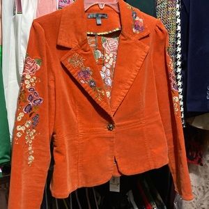 Vintage corduroy cropped jacket with embroidery